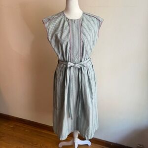 AKNVAS Striped Belted Midi Dress Green White Pink Size S Excellent
